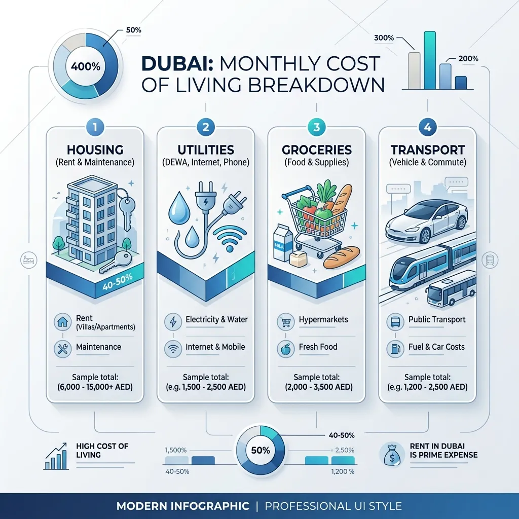 Cost of living breakdown infographic for Dubai