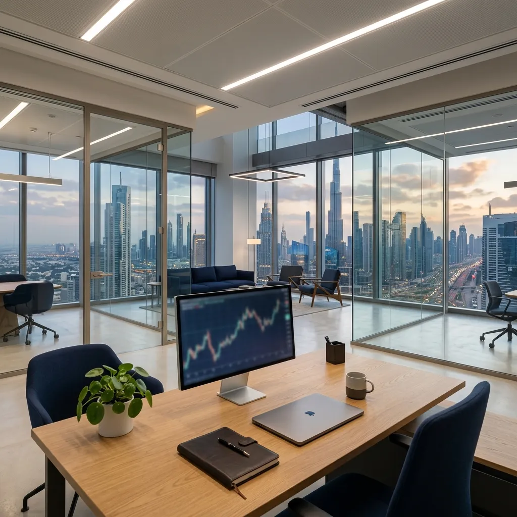 Modern Dubai professional business environment with skyline view