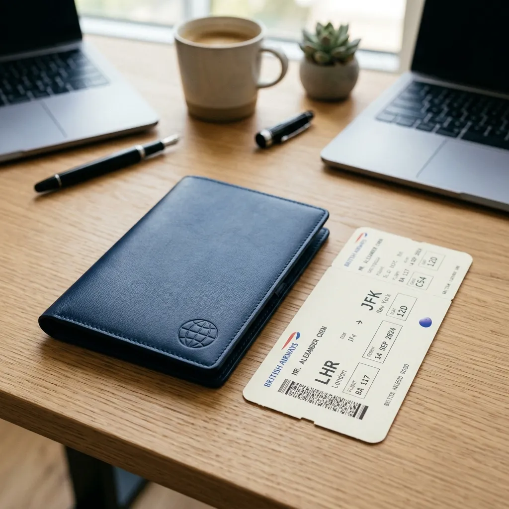 Work authorization concept with passport and boarding pass