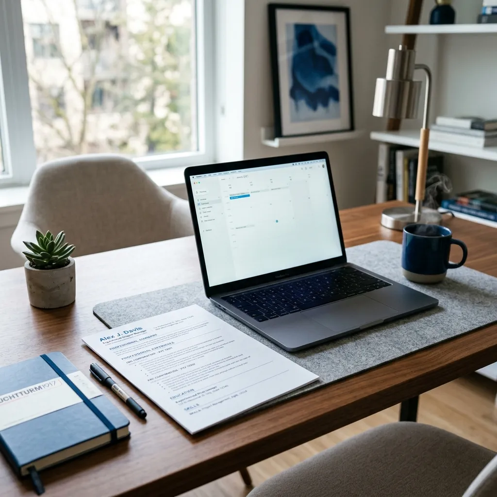 Professional CV and laptop on a sleek desk