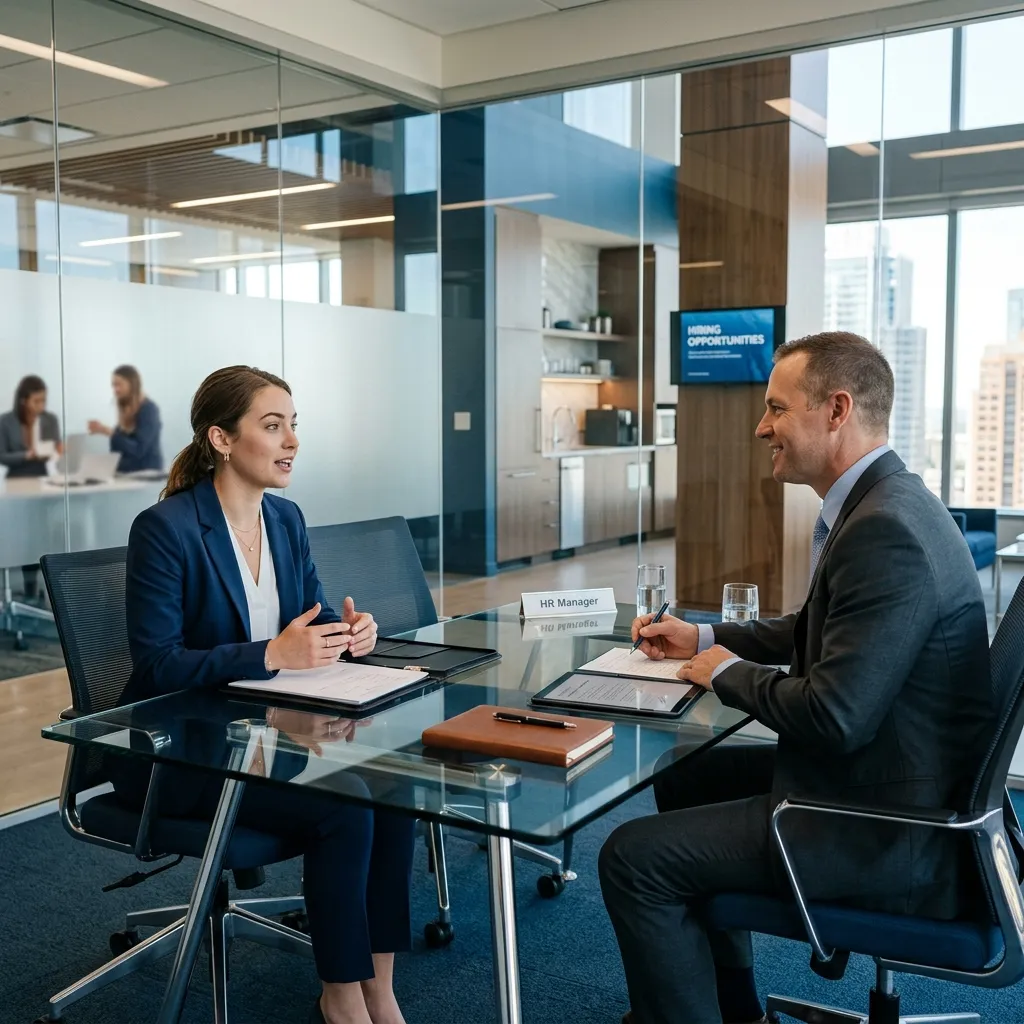 Job interview setting in a modern office with glass desk